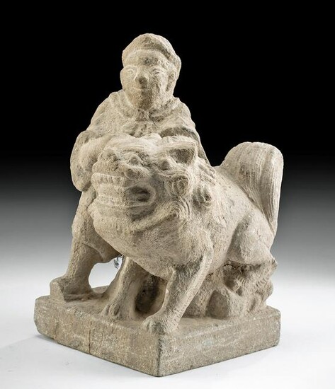 19th C. Chinese Qing Dynasty Stone Figure with Foo Dog