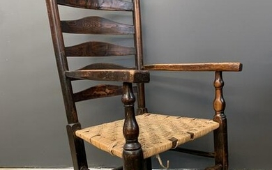 19th C Ladder Back Continental Country Arm Chair