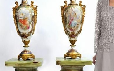 19th C. Monumental Bronze Mounted Sevres Vases