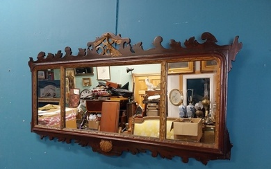 19th C. parcel gilt and mahogany wall mirror with decorative...