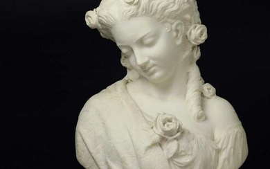 19th century Italian Carrara marble bust sculpture of a woman, signed Mencuri Firenze