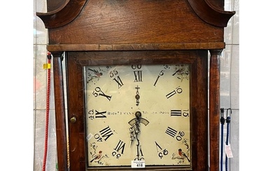 19th century Welsh oak 30 hour long cased clock, the face re...