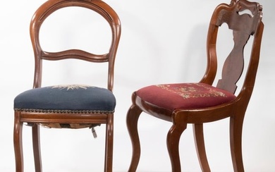 (2) ANTIQUE CHAIRS WITH NEEDLEPOINT SEATS