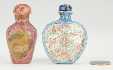 2 Chinese Snuff Bottles, Porcelain and Peking Glass