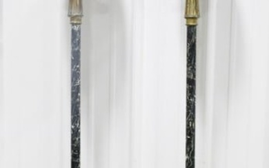 (2) Mid-Century Brass & Slatter Paint Floor Lamps