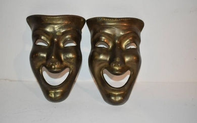 2 Pair Vintage Brass Theater Masks Comedy