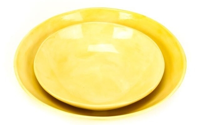 2 Signed Artisan Made Yellow Centerpiece Bowls