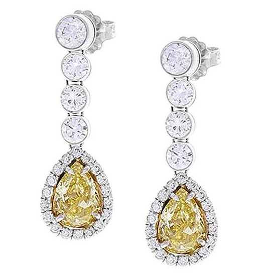 2.09 Carat Pear Shape Fancy Yellow Diamond Earrings in