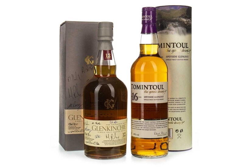 TOMINTOUL AGED 16 YEARS AND GLENKINCHIE 12 YEARS OLD