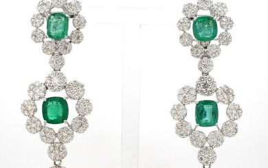 24.40 TCW SI/HI Diamond Pearl Emerald Dangle Earrings