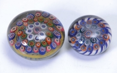two paperweights, Bohemia, around 1850-60, colorless blown...