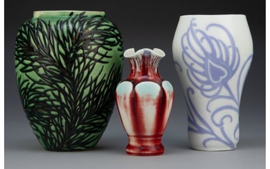 27118: Three Continental Glazed Ceramic Vases, late 19t