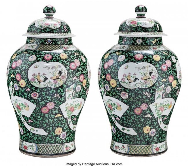 28018: A Pair of Large Chinese Famille Noire Porcelain