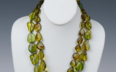 2pc Natural Green Amber Bead Necklaces