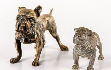 2pc Vintage Pewter Miniature Figurines, Bulldogs