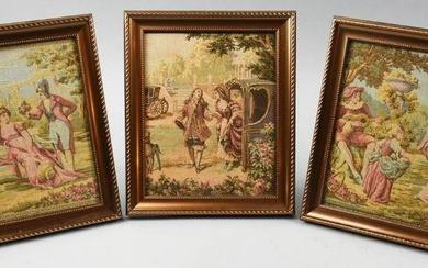 (3) Antique Belgian Tapestries, Romantic Scenes, Framed