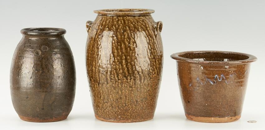 3 Carolina Stoneware Pottery Items, incl. Landrum