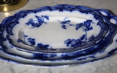 3 old flow blue matching platters