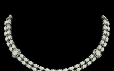 30.05 ctw Opal & Diamond Necklace 14K White Gold