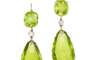 ANTIQUE PERIDOT AND DIAMOND EARRINGS each set with a