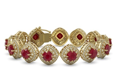 37.35 ctw Certified Ruby & Diamond Victorian Bracelet 14K Yellow Gold