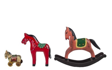 3pc Decorative Painted Wood Horse Grouping