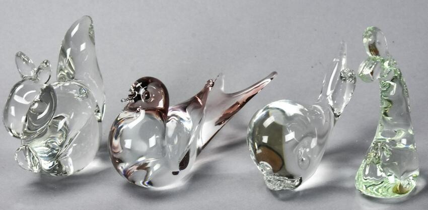 4 Hand Blown Crystal Animal Statues