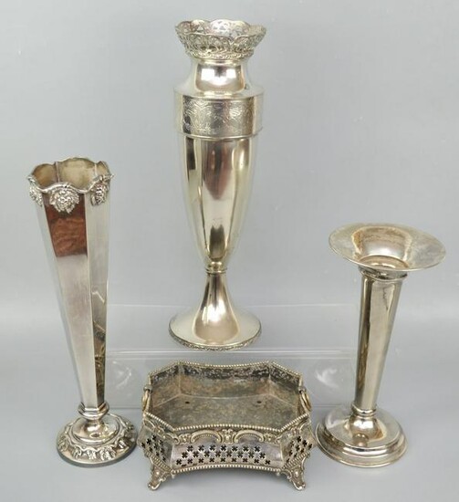 4 Pieces of Silver Plate (Vases & Planter)