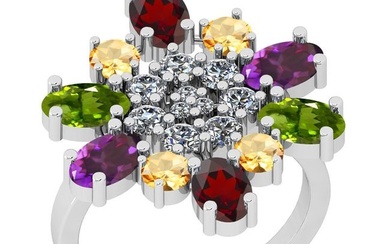 4.03 Ctw I2/I3 Multi Stone And Diamond 10K White Gold Cocktail Engagement Ring