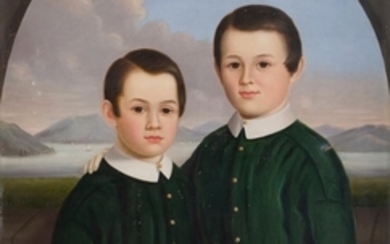 AMERICAN SCHOOL, 19th Century, Charming portrait of two boys,, Oil on canvas, 36" x 29". Unframed.