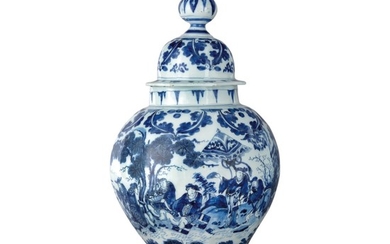 A DUTCH DELFT BLUE AND WHITE OCTAGAONAL BALUSTER VASE AND COVER, LATE 17TH CENTURY