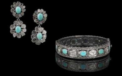 Turquoise and Diamond Jewelry Suite