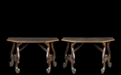 A pair of wooden consoles (cm 129x77x57) (restorations)