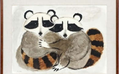 CHARLES CULVER WATERCOLOR AND GOUACHE RACCOONS