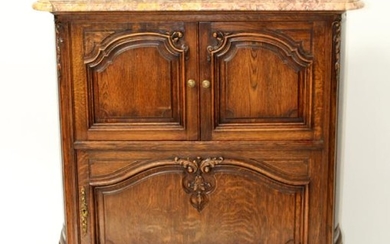 French Provincial carved oak bar cabinet