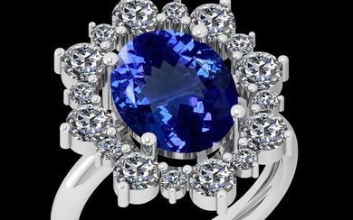5.79 Ctw VS/SI1 Tanzanite And Diamond 10K White Gold Vintage Style Ring