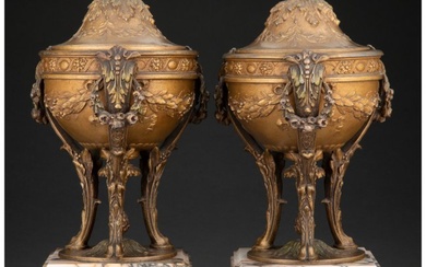 61018: A Pair of Gilt Metal Covered Urns, early 20th ce
