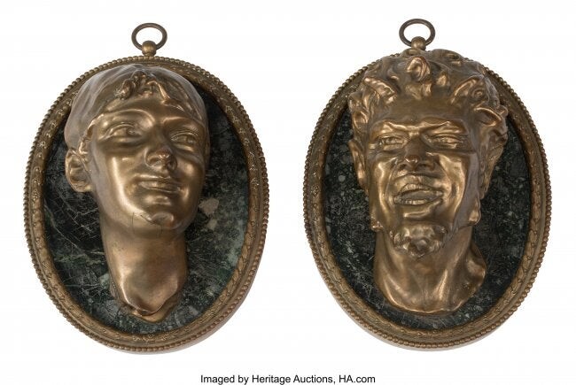 61018: A Pair of Italian Gilt Bronze Mounted Busts on O