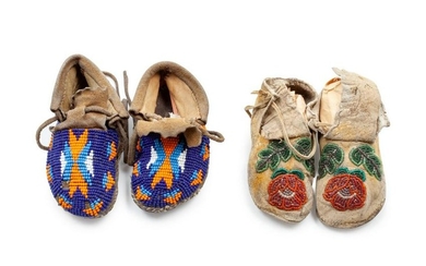 Two Pairs of Northern Plains Child's Beaded Hide