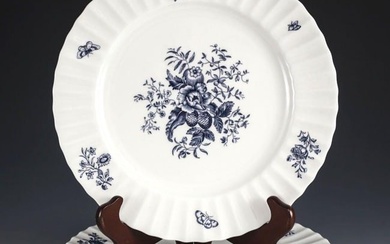 6pc Royal Worcester Blue Spray Dinner Plates, Ribbed White plate, 10 5/8in, Z2817