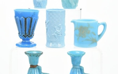 (7) Blue Milk Glass Items