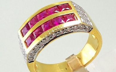 7.60 g 18K Yellow Gold Ruby Diamond Ring
