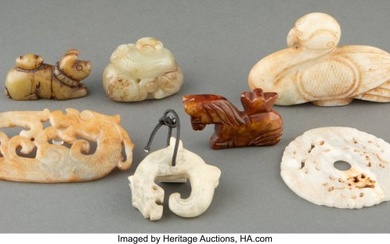 78018: A Group of Seven Chinese Carved Hardstone and Ja