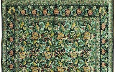 8 x 7 Green Signed Persian Wool and Silk Rug