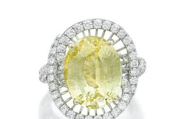 8.54-Carat Yellow Sapphire and Diamond Ring