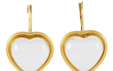 Pair of High Karat Gold and Rock Crystal Heart Pendant Earrings, Temple St. Clair