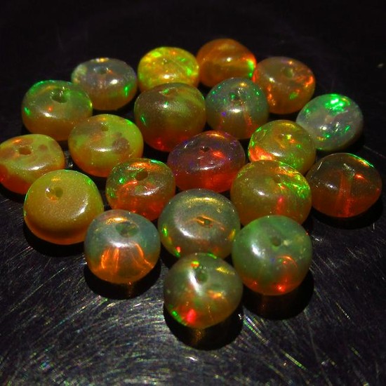 9.11 Ct Genuine 20 Drilled Round Honey Fire Opal Beads