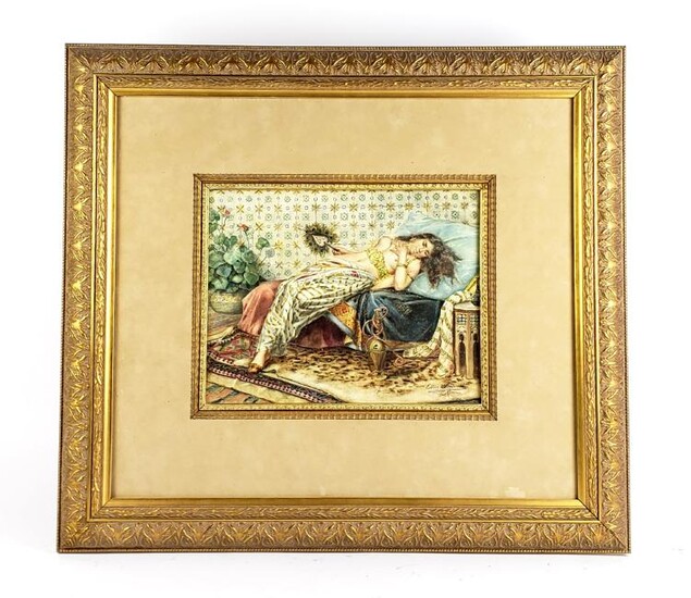 19th C. Orientalist Watercolor of Woman Signed