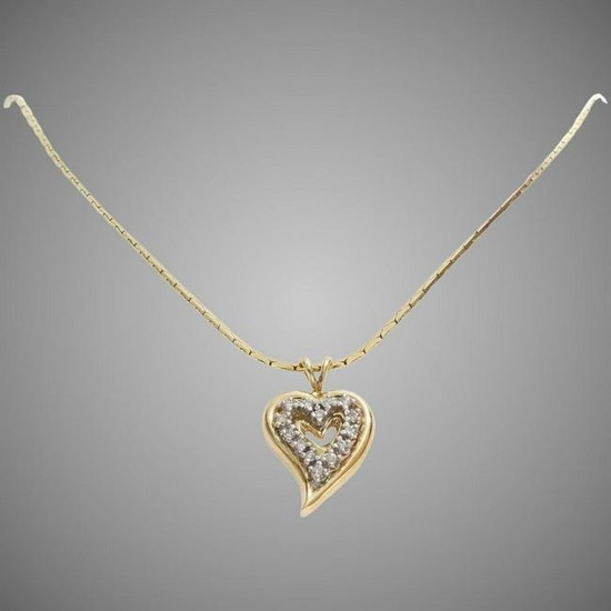 Diamond Heart Pendant Necklace | 14K Yellow Gold |