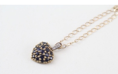 9ct gold vintage sapphire and diamond set heart pendant neck...